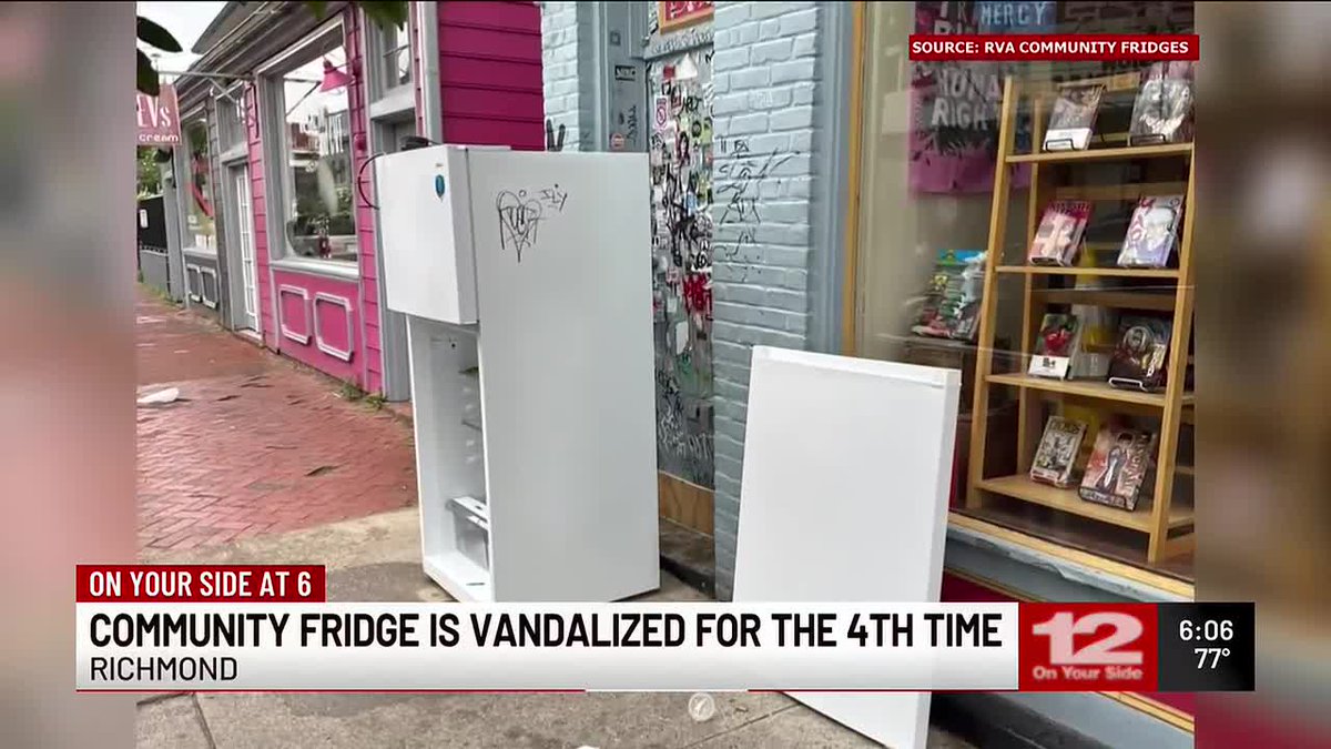 29NewsWVIR's tweet photo. Carytown community fridge vandalized again >>> 
https://t.co/rI10B1dLv1 https://t.co/GGIwzUDOqb