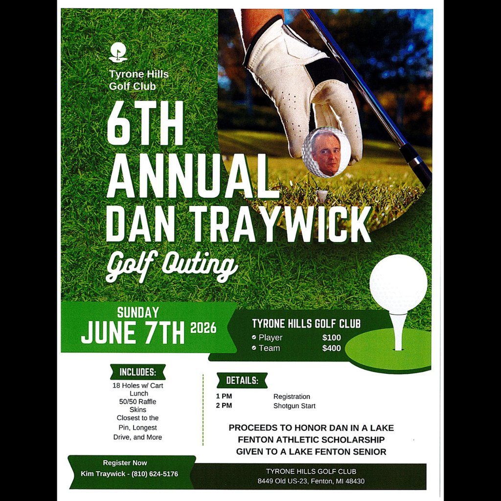 LFCSBlueDevils's tweet photo. 💙⚓⛳Join us for the 6th Annual Dan Traywick Golf Outing! A great day of golf, food &amp; fun—all while supporting a Lake Fenton senior through the Dan Traywick Athletic Scholarship. Register today and be part of a great cause!⛳⚓💙 #LFLeads #ProudtobeBLUE https://t.co/nShzLcNB7b