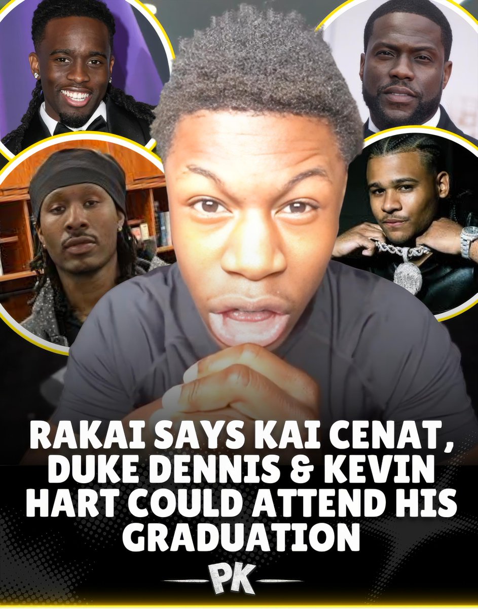 PkGoatt's tweet photo. RaKai revealed he plans on streaming his high school graduation if he gets good enough grades 😭🎓

He says these people could be in attendance:
• Kai Cenat
• Duke Dennis
• Fanum
• Kevin Hart
• Druski
• Clover Boyz https://t.co/Oz3vGHAkH2