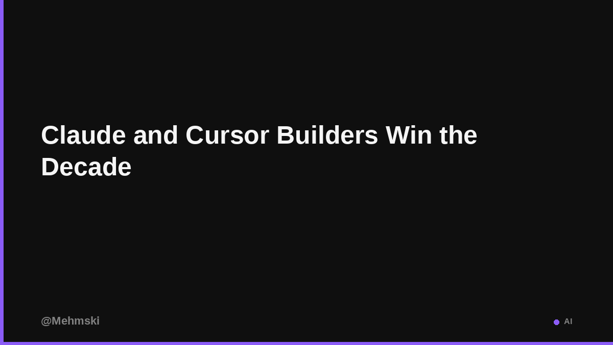 Mehmski's tweet photo. Two types of builders: One ships daily with Claude &amp; Cursor, treating AI like electricity. The other debates if Copilot counts as "real coding." One group will own the next decade. The other will write think pieces about it. https://t.co/DVrgZtPVnm