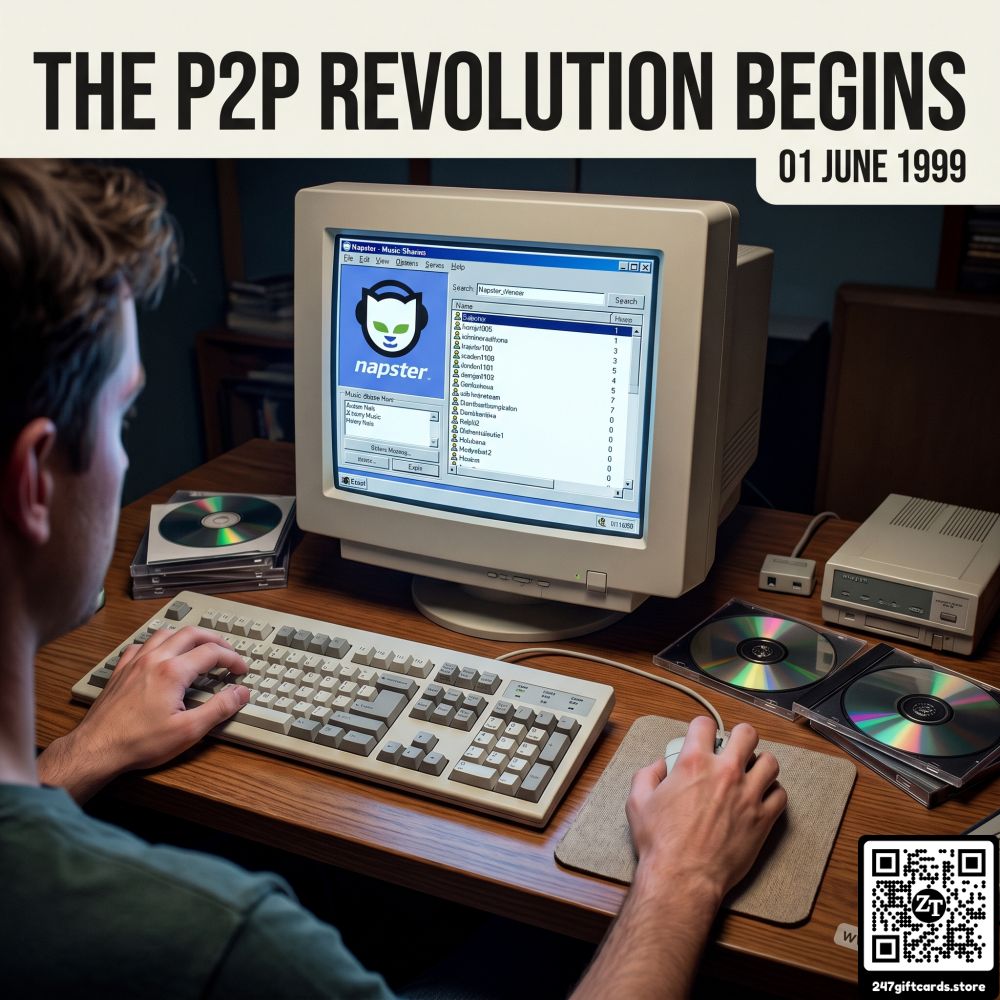 zaintech's tweet photo. On June 1, 1999, Napster launched, changing the music industry and the internet forever with the birth of widespread P2P file sharing. 🎧

#Napster #TechHistory #ZainTech https://t.co/0pUY94Zh7k