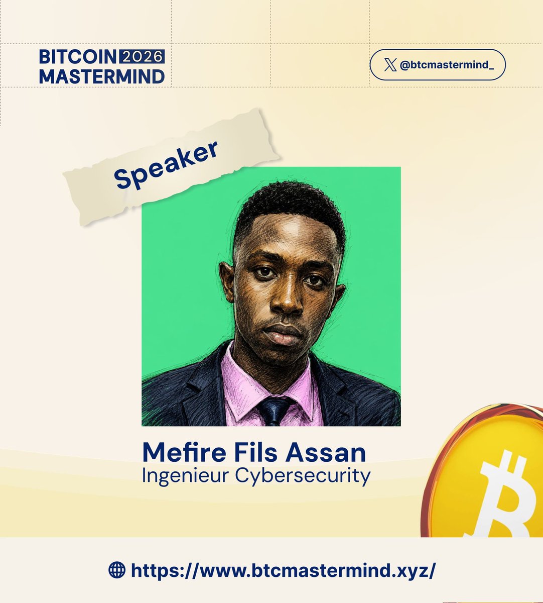 btcmastermind_'s tweet photo. ANNONCE PANELISTE 

M. F. Assan 🇨🇲 rejoint la scène du #BMM26 !
  
Ingénieur en cybersécurité chez Orange, apportera son expertise sur la sécurité des solutions fintechs en Afrique, avec Bitcoin comme socle de confiance. 

🎟️ Prend ton pass ici 👉 https://t.co/hkYrJJxXdQ https://t.co/EY4pDI65mU