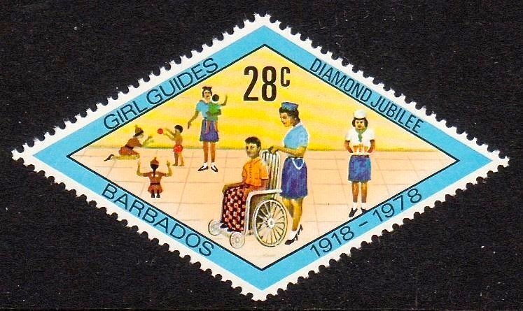 BarbadosStamps's tweet photo. This unusual diamond shaped stamp was one of a set of four issued by #Barbados back in 1978 to celebrate the Diamond Jubilee of #Guiding. #GirlGuides have a long and proud history on the island and it will be their 150th anniversary in 2028 - new stamps anyone? #stampcollecting https://t.co/ilA1O9vSXS