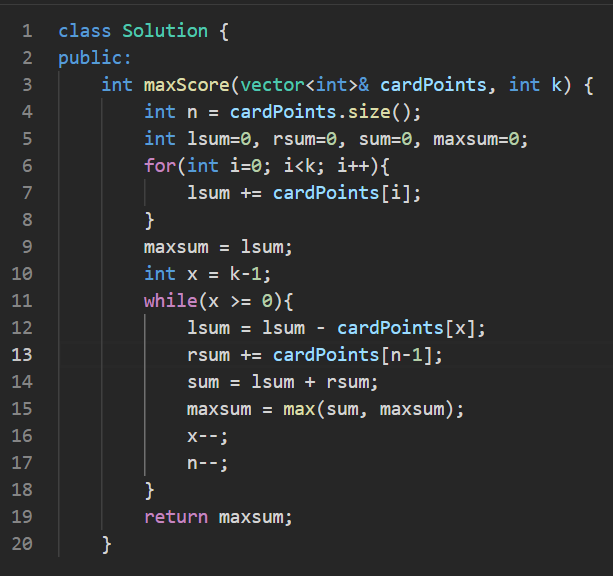 hemanyadav2005's tweet photo. Day 8/100 of #100DaysOfCode

- Problem Solved: 1423 (Maximum points you can obtain from cards), 1358 (Number of Substrings Containing All Three Characters), 1004 (Max Consecutive Ones III)
- Topic Covered: Sliding window and 2 pointers

#Leetcode #DSA #cpp https://t.co/sUhtXrDigh