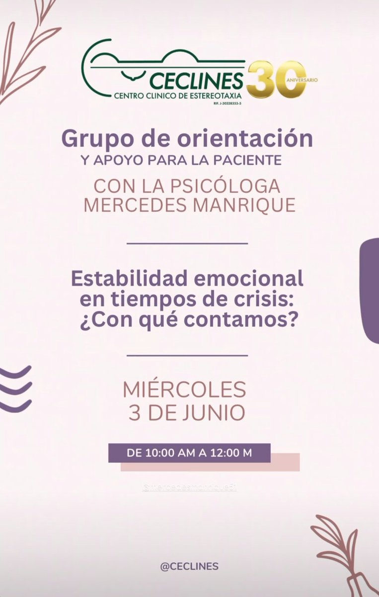 ceclines's tweet photo. #BuenosDías 
Feliz día,damos la bienvenida a #junio
Te invitamos a unirte al Grupo de Orientación y Apoyo con la lic. @MerceManrique 
🗓Miércoles 6 de junio 
⏰️ 10 am 
✅️Escribe a WhatsApp 04242540725 o llama 0212 2012100
Sesión sin costo
Un apoyo a tu salud 
❗️Te esperamos❗️ https://t.co/7oQJVzNKwu