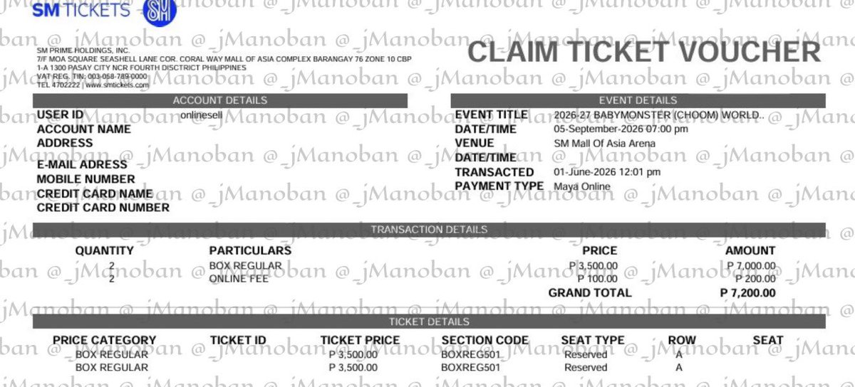 _jManoban's tweet photo. WTS / LFB

2026-27 BABYMONSTER WORLD TOUR [춤 (CHOOM)] IN MANILA

2 BOXREG (Magkatabi)
Section: 501
Row: A
Unclaimed
Same Price: 3.6k each (SRP + SM fee)

RFS: secured desired seats

🏷️ #BABYMONSTER #WORLD_TOUR #춤 #CHOOM #YG wts lfb lft https://t.co/rF5FkR162b