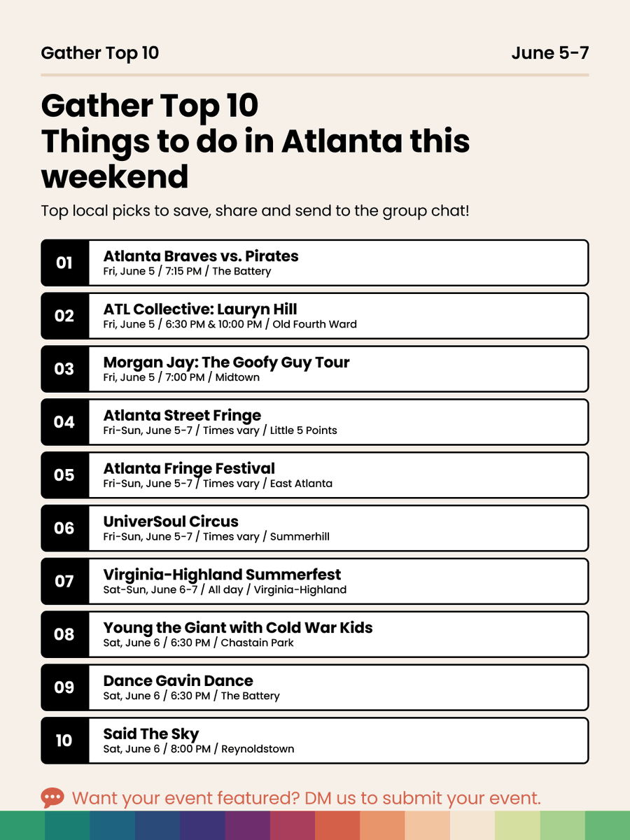 letsgathermore's tweet photo. Top 10 things to do in Atlanta this weekend (June 5-7) https://t.co/f1g8HFlpFy