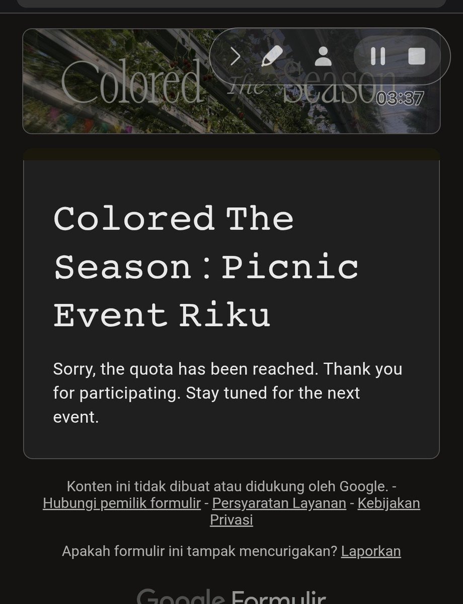ha_jeee's tweet photo. @rikuseason328 Hallo kak, aku udh regist dan udh pencet kirim tapi tba² formnya kaya gini https://t.co/jERXZI8Nkw