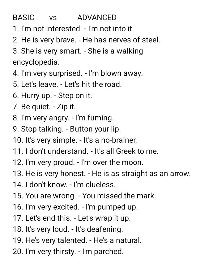 YouShouldKnown's tweet photo. Basic vs advanced English https://t.co/w0UKY1q2XV