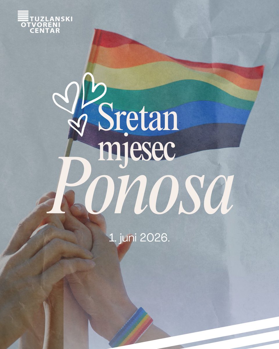 toc_tuzla's tweet photo. 🌈 Dobro došao, Mjesec ponosa!

Juni je mjesec kada slavimo ljubav, autentičnost, zajedništvo i hrabrost svih LGBTI+ osoba. To je vrijeme prisjećanja na historiju borbe za ravnopravnost, ali i prilika da zajedno gradimo sigurnije, pravednije i inkluzivnije društvo za sve. https://t.co/Lc9Q0yoV8W