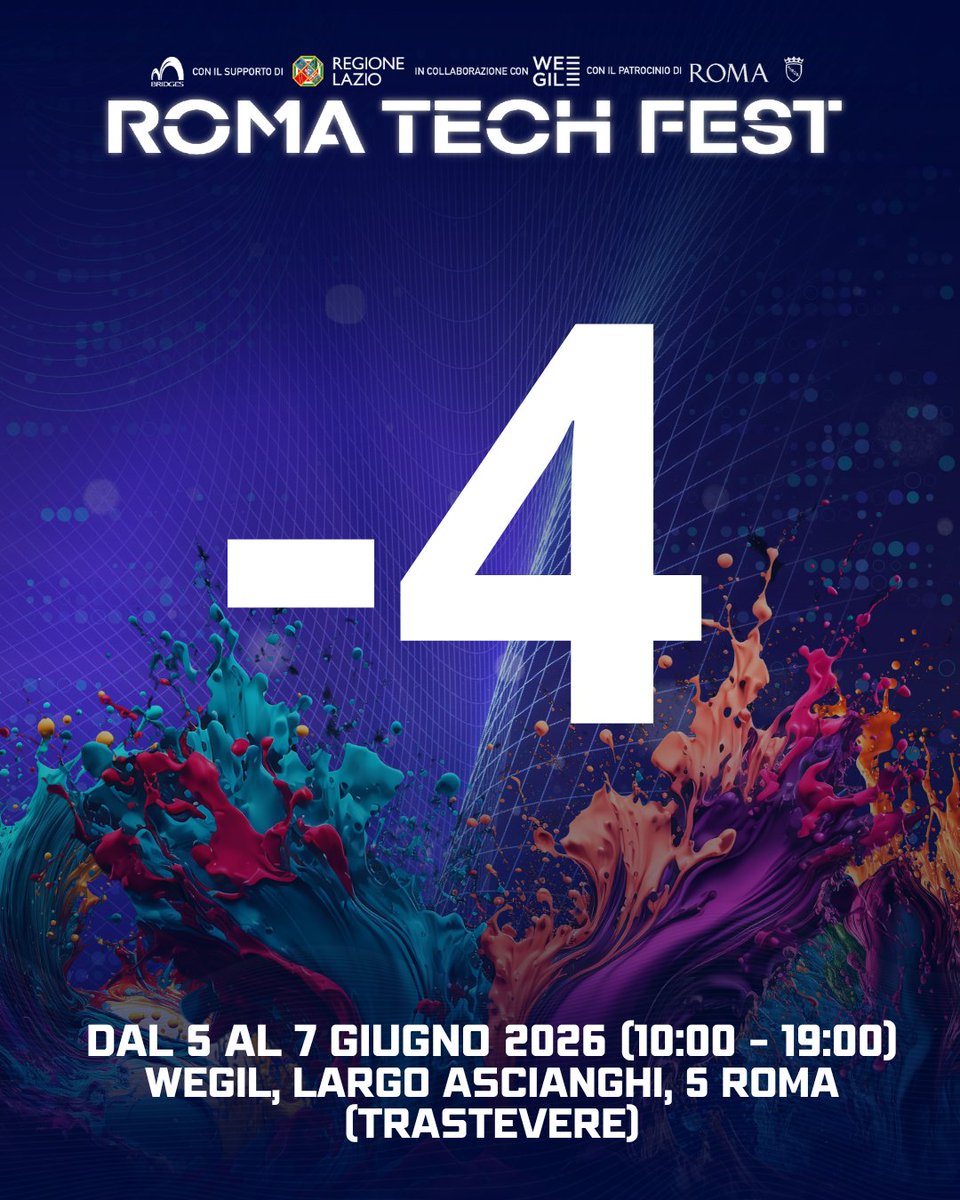 romatechfest's tweet photo. ⏳ Meno 4 Giorni
Il futuro sta per fare tappa a Roma!
📍 Roma, 5-7 Giugno Largo Ascianghi 5-WeGil (Trastevere)
🎟️ Ingresso libero (per i talk fino ad esaurimento posti)
🔗 Programma completo qui: https://t.co/1pZUnyqrHR

#RomaTechFest #Innovazione #NFT #TechCommunity #RomaEventi https://t.co/wMBBX2s0o9