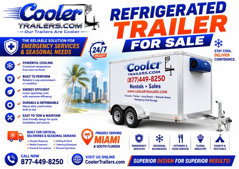 CoolerTrailers's tweet photo. Miami year-round operators: Need a refrigerated trailer for sale?
115V electric = Art Basel reliability. Zero generator failures during peak tourism weeks. Year-round continuous operation Miami's events demand.
Performance: https://t.co/yiSi5C97po
#Miami https://t.co/TT2WAgcvPJ