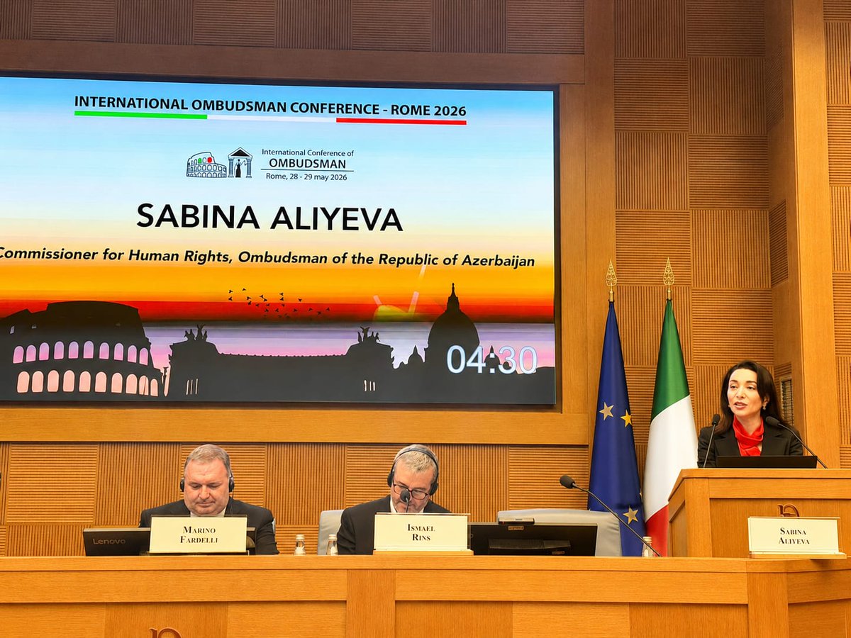 ombudsman_az's tweet photo. The #Ombudsman of Azerbaijan, Sabina Aliyeva, participated in the International Ombudsman Conference held in #Italy under the theme 'Civic Protection, Rights, and Democratic Innovation.'

🔗 https://t.co/VmlgND7Q9I https://t.co/jMIBvWc9mm
