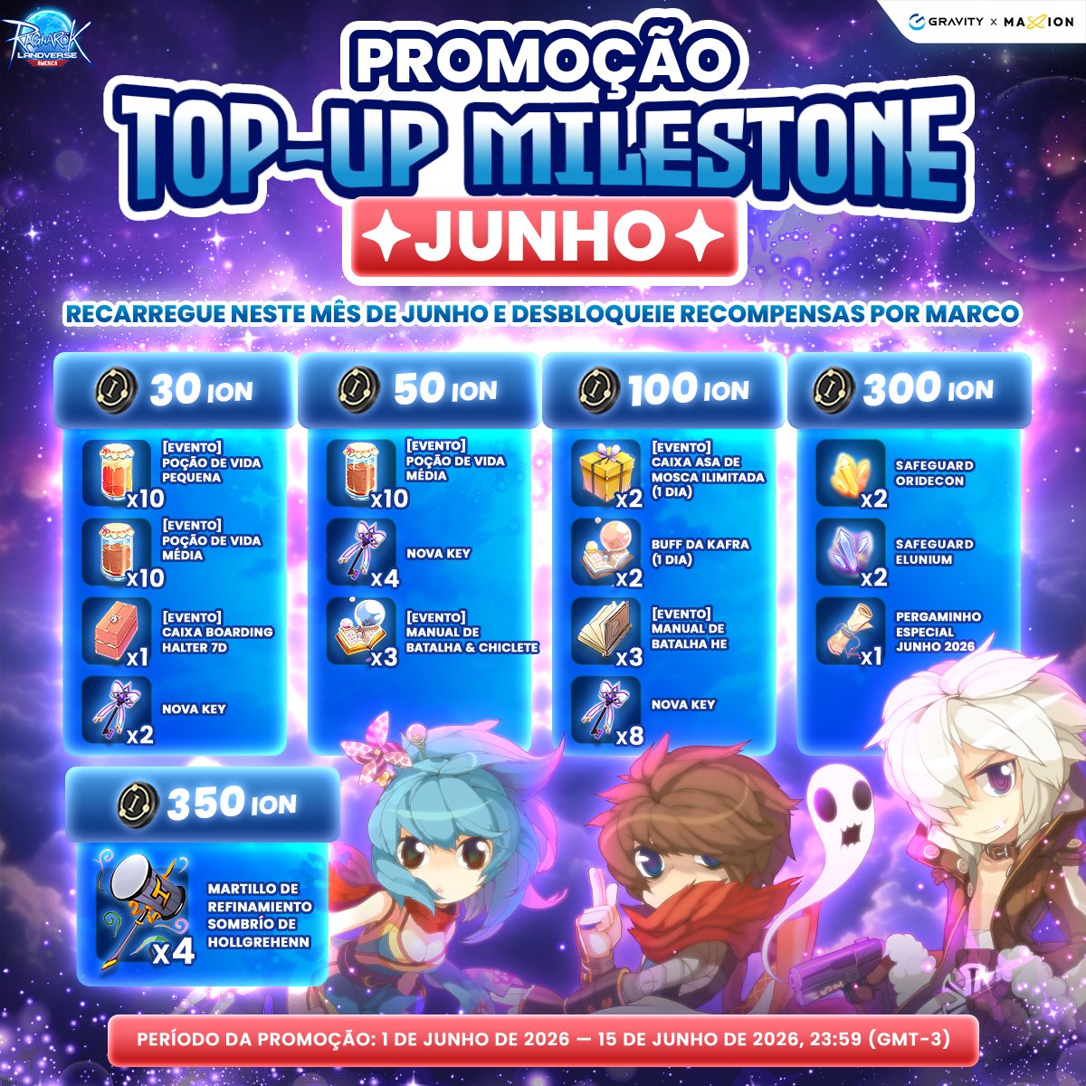ROLAmericas's tweet photo. ⚡️ MARCO DE RECARGA: Junho de 2026

Impulsione seu progresso neste mês! Recarregue ION durante o período do evento para desbloquear recompensas exclusivas por marcos alcançados.

📅 Período do Evento
1 de junho de 2026 — 15 de junho de 2026, às 23:59 (GMT-3) https://t.co/2ZazGM3fle