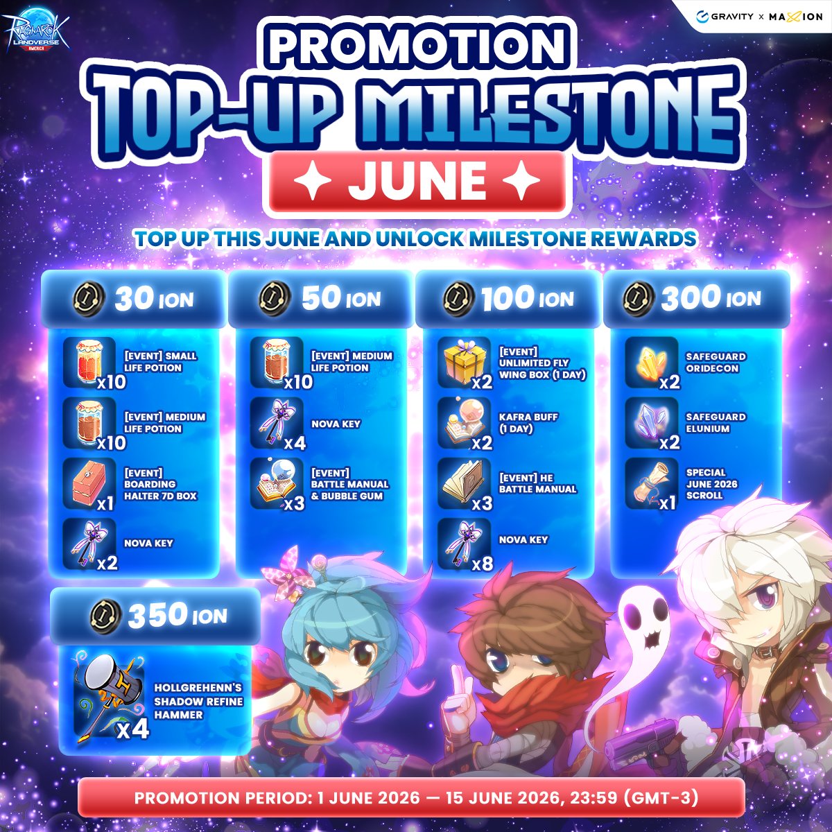 ROLAmericas's tweet photo. ⚡️ TOP-UP MILESTONE: June 2026

Fuel your progress this month! Top up ION during the event period to unlock exclusive milestone rewards.

📅Event Period
1 June 2026 — 15 June 2026, 23:59 (GMT-3) https://t.co/Y46xvltjiL