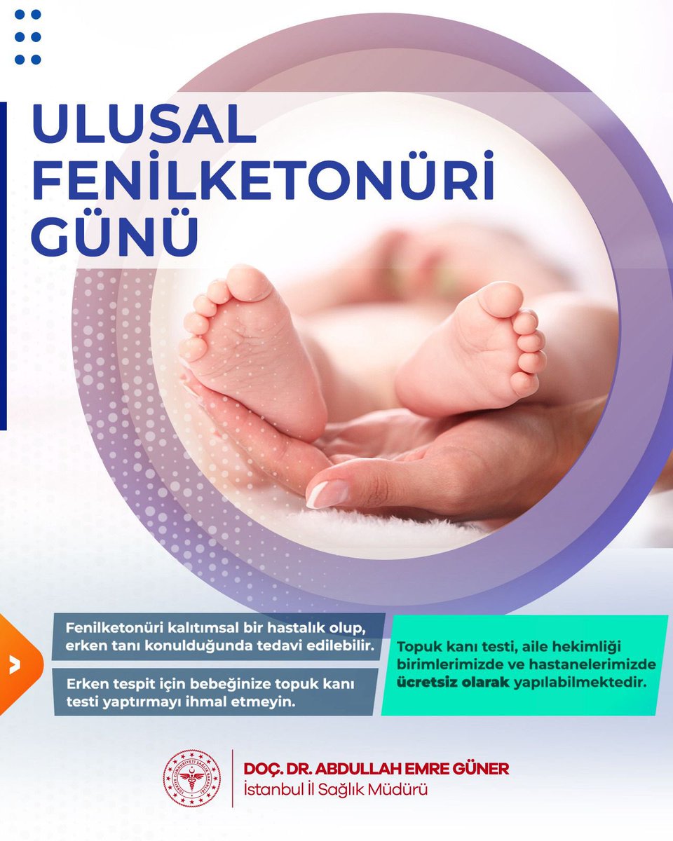 dr_aemreguner's tweet photo. Fenilketonüri, Ulusal Yenidoğan Tarama Programı kapsamında doğumdan sonra alınan topuk kanı örneği ile taranmaktadır.

Topuk kanı taraması;
✅ Hastanelerimiz ve 
✅ Aile Sağlığı Merkezlerimizde (ASM)

ücretsiz olarak gerçekleştirilmektedir.

#UlusalFenilketonüriGünü https://t.co/ulYmc3ey2G