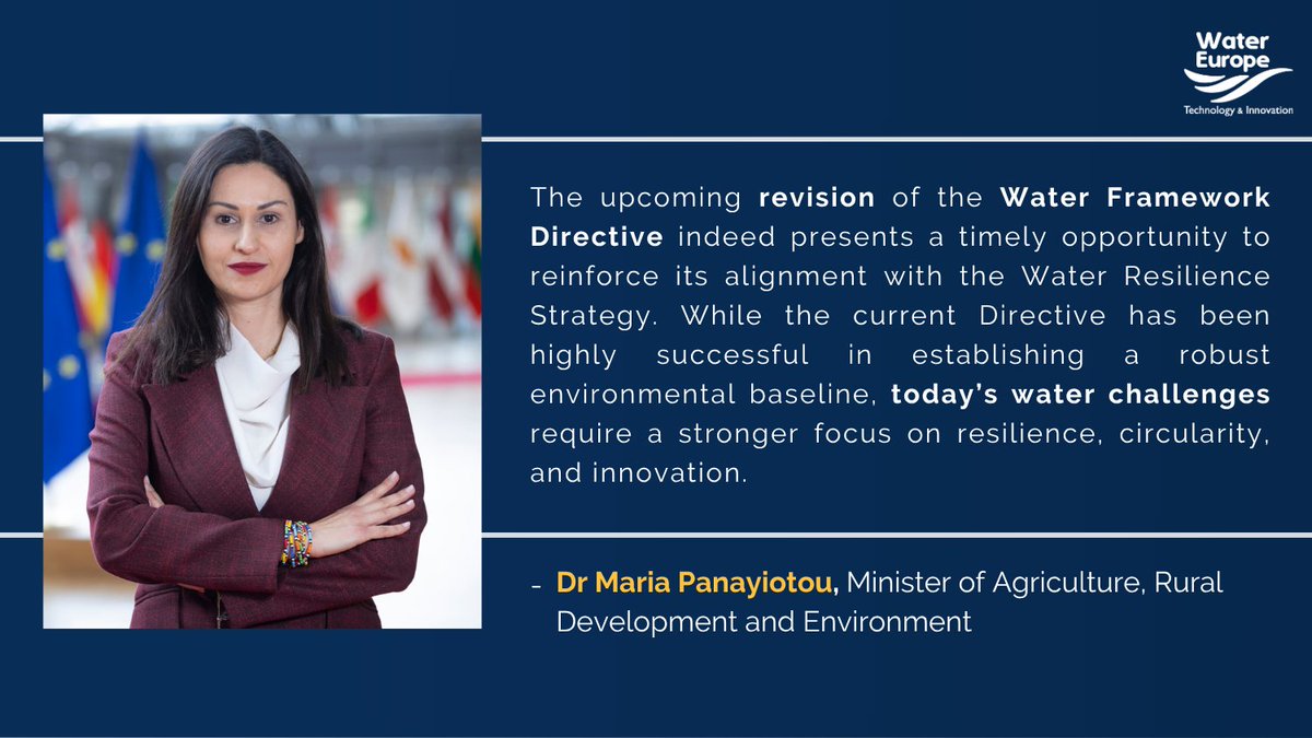 H20EU's tweet photo. 💧"Today’s water challenges require a focus on resilience, circularity &amp; innovation."

🇨🇾 In our interview, Dr Maria Panayiotou outlines the Cypriot Presidency’s priorities for the EU #WaterResilience Strategy and the future of #water reuse.

Full story: https://t.co/bLm7uicQEN https://t.co/SmTsX71aNl