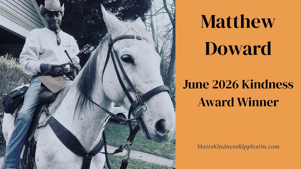 MattsKindness's tweet photo. Congratulations to Matthew Doward, our Kindness Award Winner and founder of A Horse's Friend. Over 5,000 kids have walked into @AHorsesFriend1 unsure… and left feeling capable, confident, and seen. 

#KindnessMatters #Mentorship #YouthEmpowerment #MakeADifference #RippleEffect https://t.co/7nvDJWPfWN