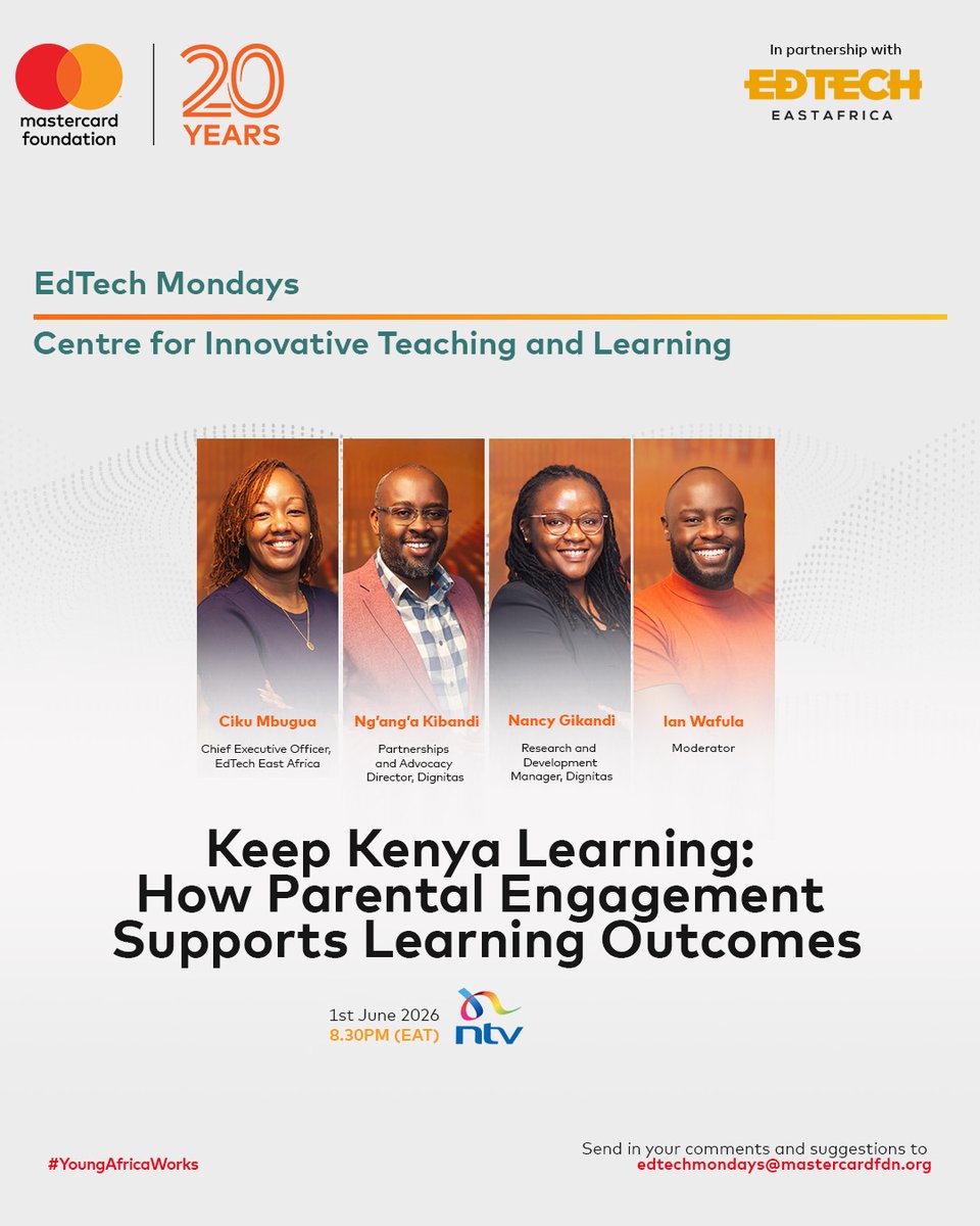 dignitasproject's tweet photo. Engaged parents = stronger learning outcomes
📺 Catch our team on @ntvkenya's #EdTechMondays TONIGHT at 8:30 PM EAT. Unpacking the Keep Kenya Learning initiative with @EdTechEastAfrica &amp; @MastercardFdn
#KeepKenyaLearning #YoungAfricaWorks #ParentalEngagement #Dignitas https://t.co/TxjoP3mRMv