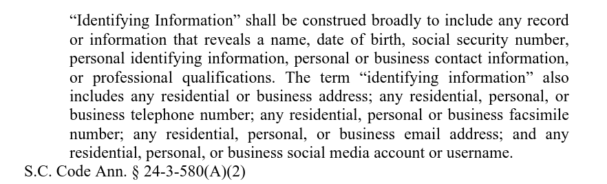 SCDocketUpdates's tweet photo. ACLU SC v Alan Wilson et al. https://t.co/7Ery97sRoB

This is certified question case from the federal district court around what is commonly known as the "shield statute" (S.C. Code Ann. § 24-3-580).
 
I've included the relevant subsections here.

(continued in next tweet) https://t.co/ngmXLsWhld