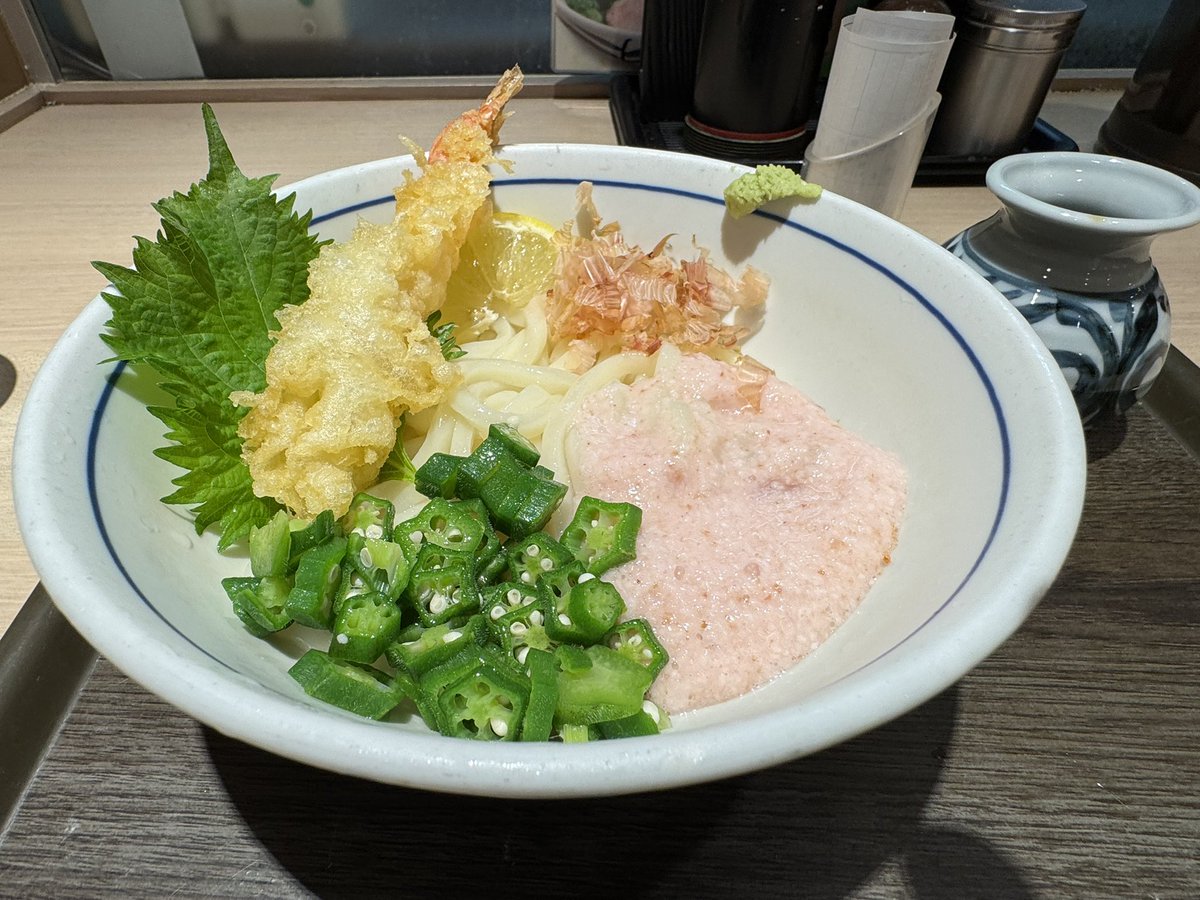 mac5inkyo's tweet photo. 早速、食べてきました！
福ミミ贅沢えび天梅香るネバとろ
ぶっかけうどん
７９０円いただきました！
福岡のウエストで初夏のうどん祭が開催されてたので、熊本でもと思ったら
今日から始まってました（笑） https://t.co/JYX9Sa5iK1