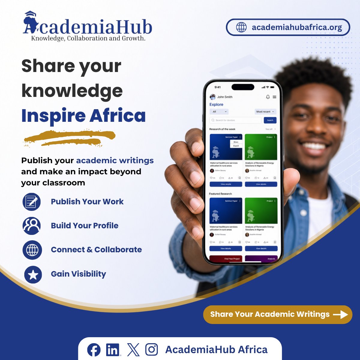 Academiahub_A's tweet photo. Happy New Month from AcademiaHub Africa

May this month bring fresh ideas, academic growth, new opportunities and meaningful impact.

Let's continue building a future where knowledge is shared, celebrated, and accessible to all.

 Share your knowledge. Inspire Africa.

#HappyNewMonth #AcademiaHubAfrica #AfricanResearch #KnowledgeSharing #AcademicExcellence