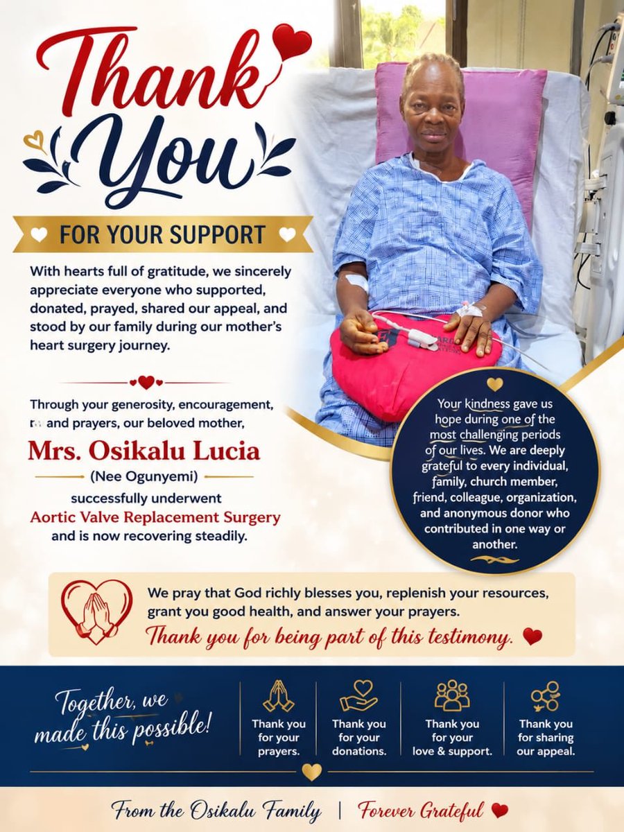 JohnsonOsikalu's tweet photo. Our mother’s surgery was successful! 🙏❤️

We’re deeply grateful to everyone who supported, donated, shared, prayed, and stood with us throughout this journey.

She is recovering well, and we give God all the glory.

Thank you all for making this possible. We truly appreciate🙏🏻🙏🏻 https://t.co/7j3gUQHv9N