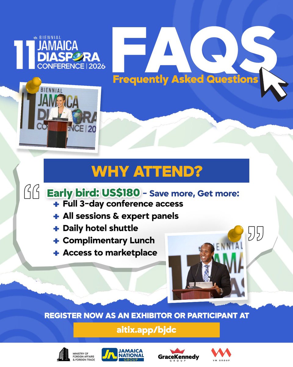 JaEmbBelgium's tweet photo. #DiasporaHighlight #FAQS Every question answered. Every reason to come home 🙌. Wondering how to attend? Where to stay? What to expect? We have everything you need to plan your journey to Montego Bay this June https://t.co/uCyLiY5E0l