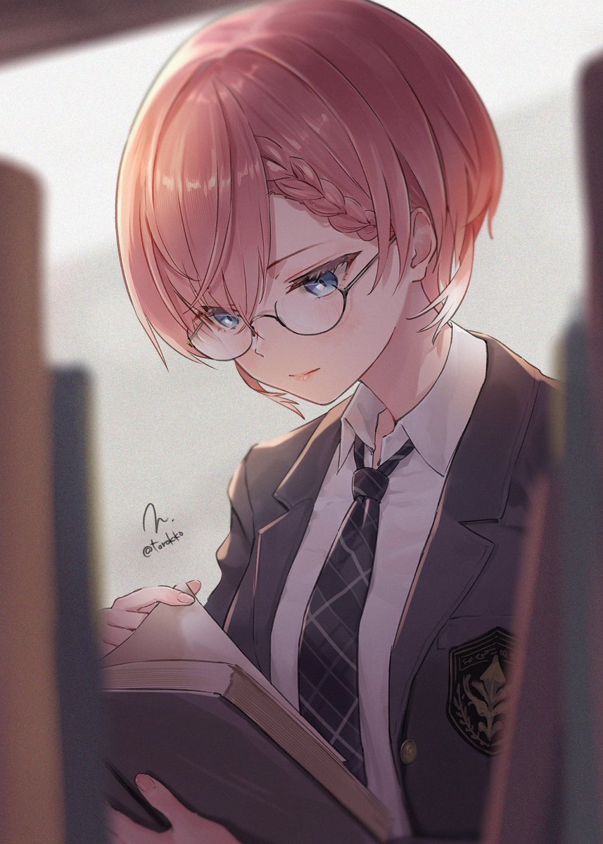 「図書室で隣のクラスの鷹嶺さんを見かけた Daily Illustration, 」|にしやまひろしのイラスト