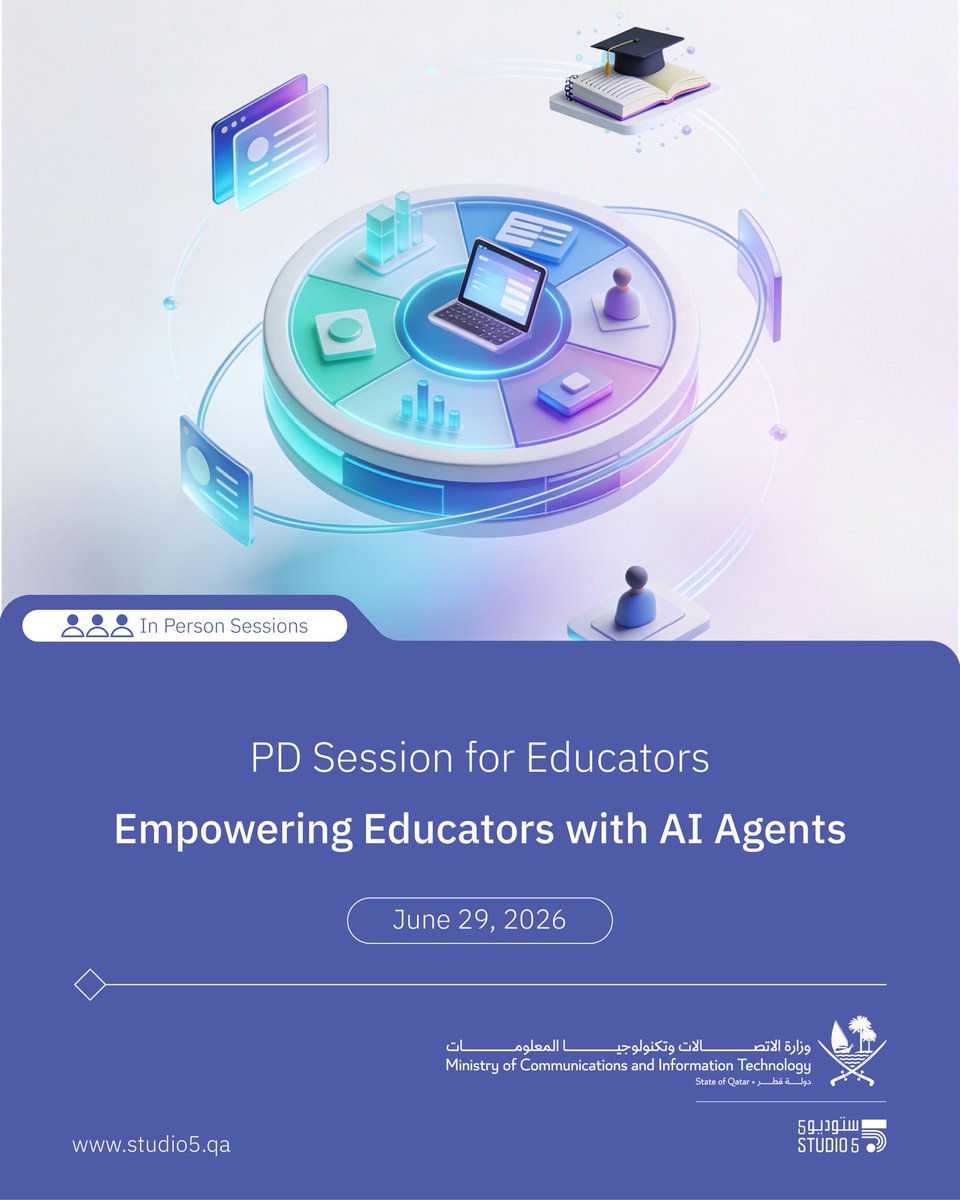 Studio5qa's tweet photo. A unique opportunity to build new skills and exchange experiences, while exploring the latest educational technologies, awaits teachers in a series of specialized professional development sessions throughout June.

@MCITQatar https://t.co/QjpvQSefAV