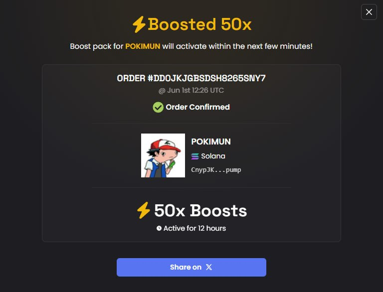 PokimunCoin's tweet photo. 50X Dex Boost is now PAID and Active on Dex Screener for POKIMUN! https://t.co/jfn5jU1wnb