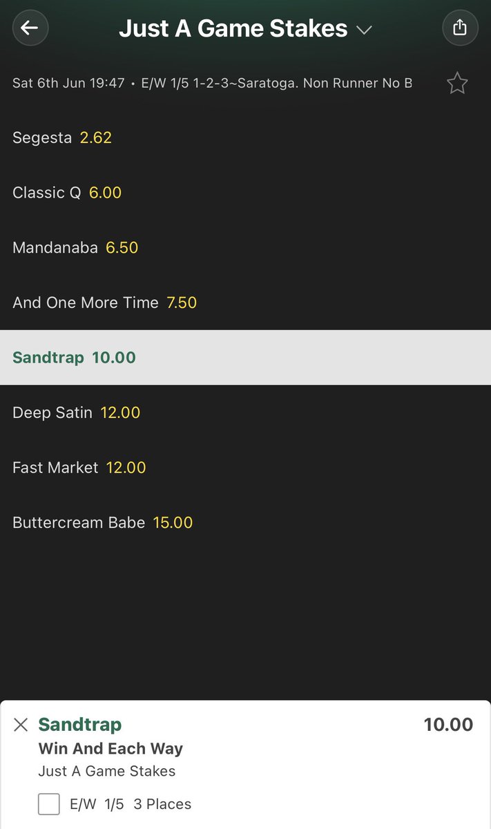 doubles_2003's tweet photo. Usually the kind of horse i wouldn’t want to back, from an allowance against absolute bums straight up into a G1 against seasoned G1 horses

But sometimes, the hype and eye test takes over, SANDTRAP ROLLS 🦍 https://t.co/E825jZqgbb