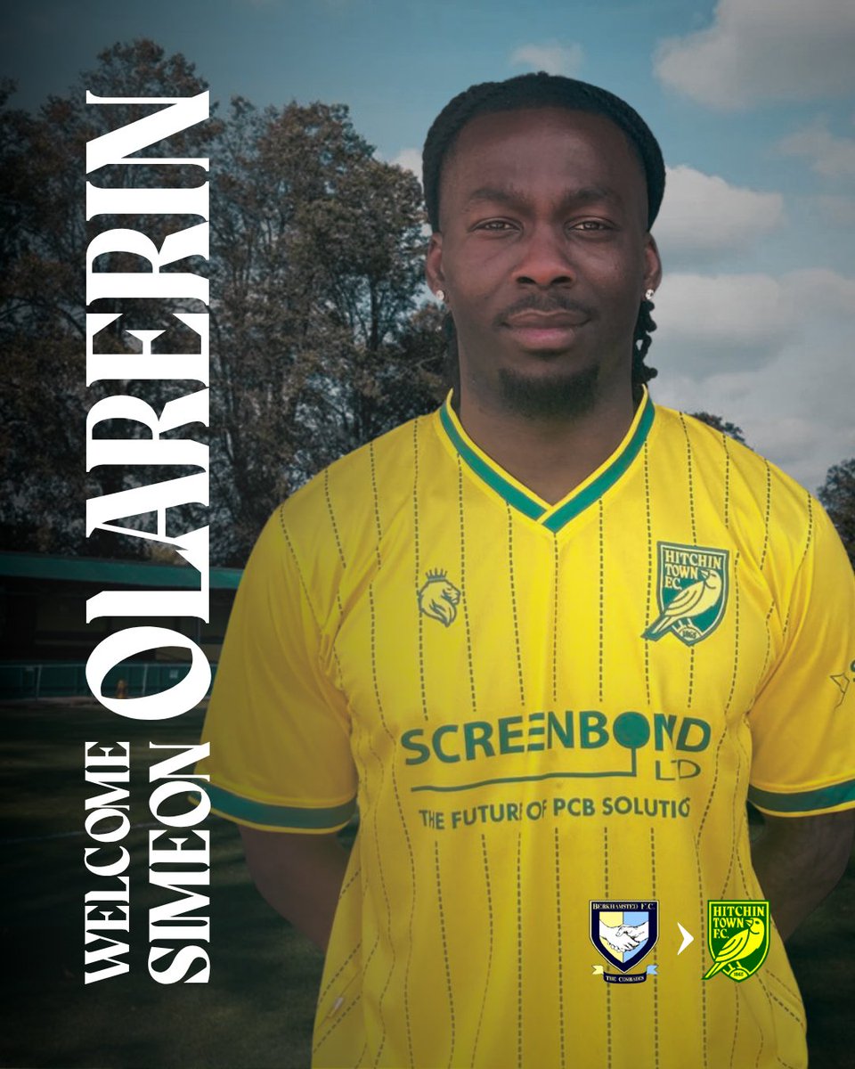 HitchinTownFC's tweet photo. ✍️ | SIMEON SIGNS FOR HITCHIN TOWN

We're delighted to welcome defender @SimeonOlarerin to the club.

The 24-year-old full-back arrives from @BerkoFC, having also previously represented @HendonFC.

Welcome to the Canaries, Simeon!

 💛💚 https://t.co/fjtbRhN4Sf