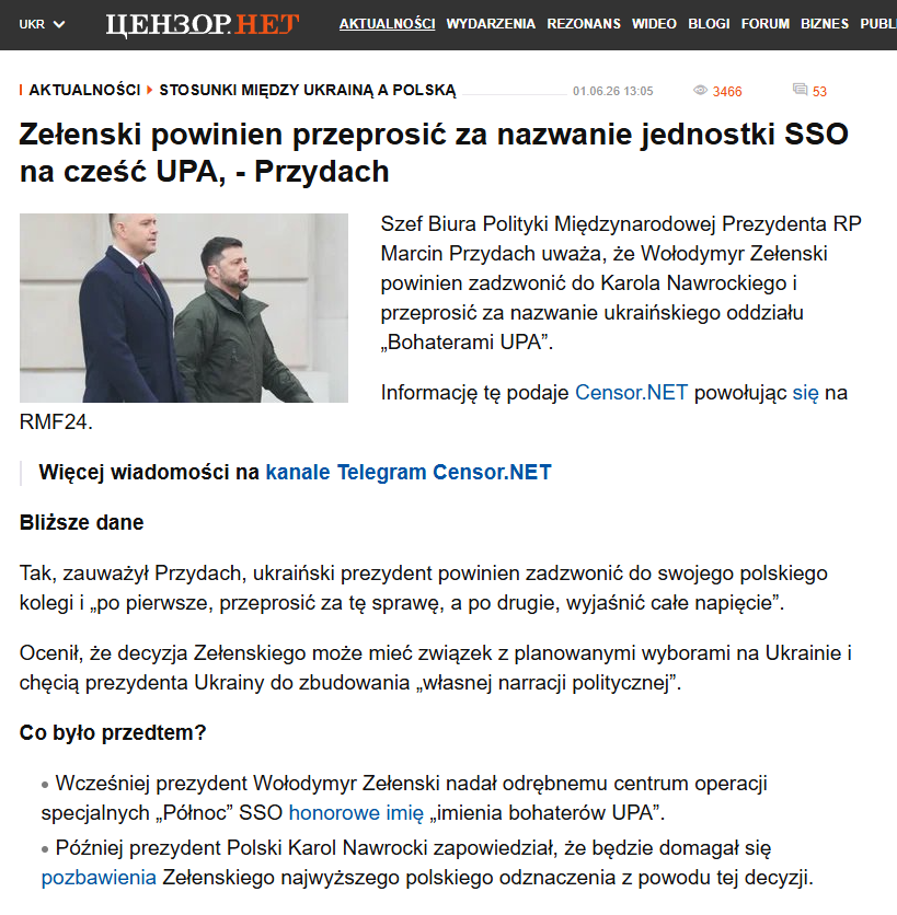 MajorZbik's tweet photo. Szef "Biura Polityki Międzynarodowej", pan Marcin Przydacz powiedział, że Zełeński "powinien przeprosić za nadanie oddziałowi specjalnemu nazwy im. Bohaterów UPA"

To jest całkowita kompromitacja instytucji, której szefuje pan @marcin_przydacz . Jak można prowadzić politykę międzynarodową i uchodzić za osobę kompetentną wypowiadając takie słowa?

Oczekiwanie przeprosin bez wskazania za co konkretnie niby się należą jest po prostu żenujące i infantylne. Stanowisko Polski, w tym Prezydenta @NawrockiKn , powinno być jasne:

"Niedopuszczalne jest nadawanie jednostkom wojskowym imienia "bohaterów UPA", która była organizacją odpowiedzialną za zaplanowanie i przeprowadzenie ludobójstwa na polskiej ludności cywilnej". 

Bez jasnych komunikatów takie żenujące "powinien przeprosić" tylko kompromituje nasze państwo. Już lepiej nic nie mówić, niż wypowiadać takie żenujące oczekiwania.