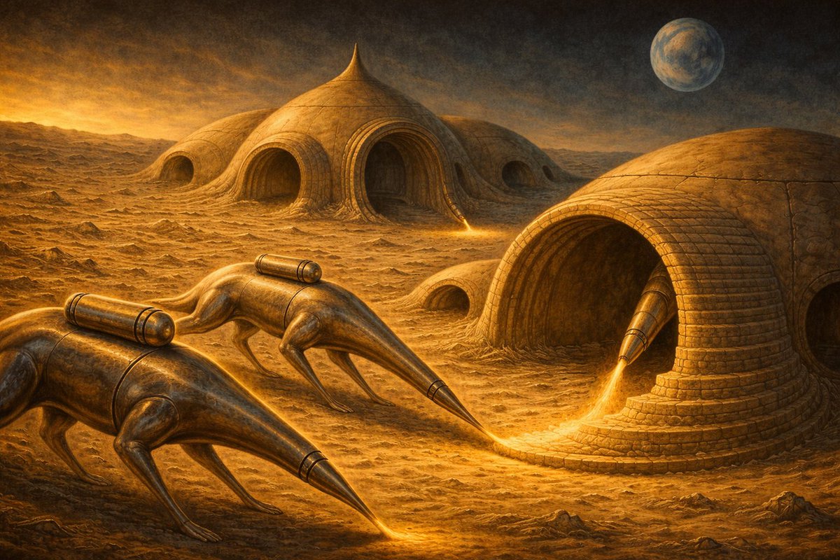 MatthieuMess's tweet photo. @erikfinman Luna One la première métropole imprimée en régolithe. Pas de béton, pas de vis : du sol lunaire, des robots, et la géométrie de Gaudí. Bâtie par des machines, pour des humains. 
Gaudí n'a jamais quitté la Terre. Ses structures, peut-être. @elonmusk @SpaceX @NASAAdmin https://t.co/RiidwsQxPP