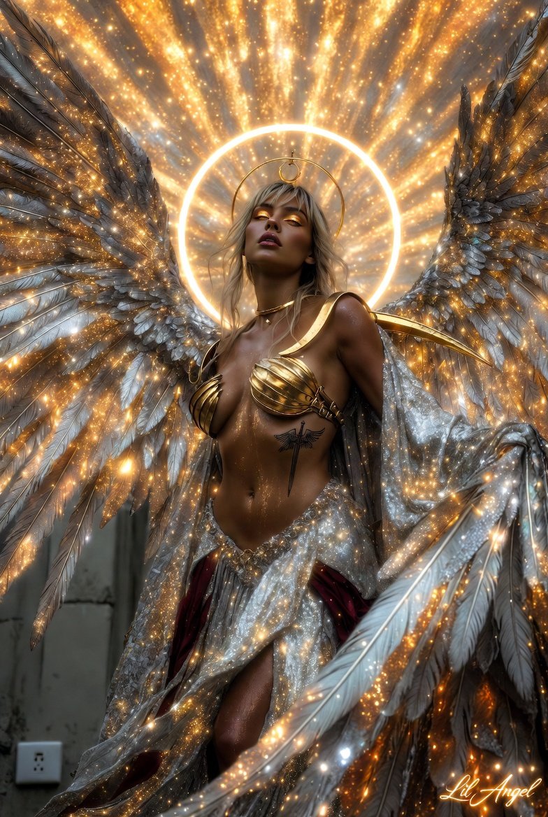 CLAngelillo's tweet photo. ✨️ Halo burning brighter than the sun, wings dripping liquid gold… ✨️

I don’t ascend.  
I make heaven come to me.  

Radiant, untouchable, and absolutely sinful.  

Bow or burn, sinner. Your choice. 😈

#LilAngel #GoldenHalo #CelestialQueen #WingsOfLight #DivineSin https://t.co/n5yywivoqe