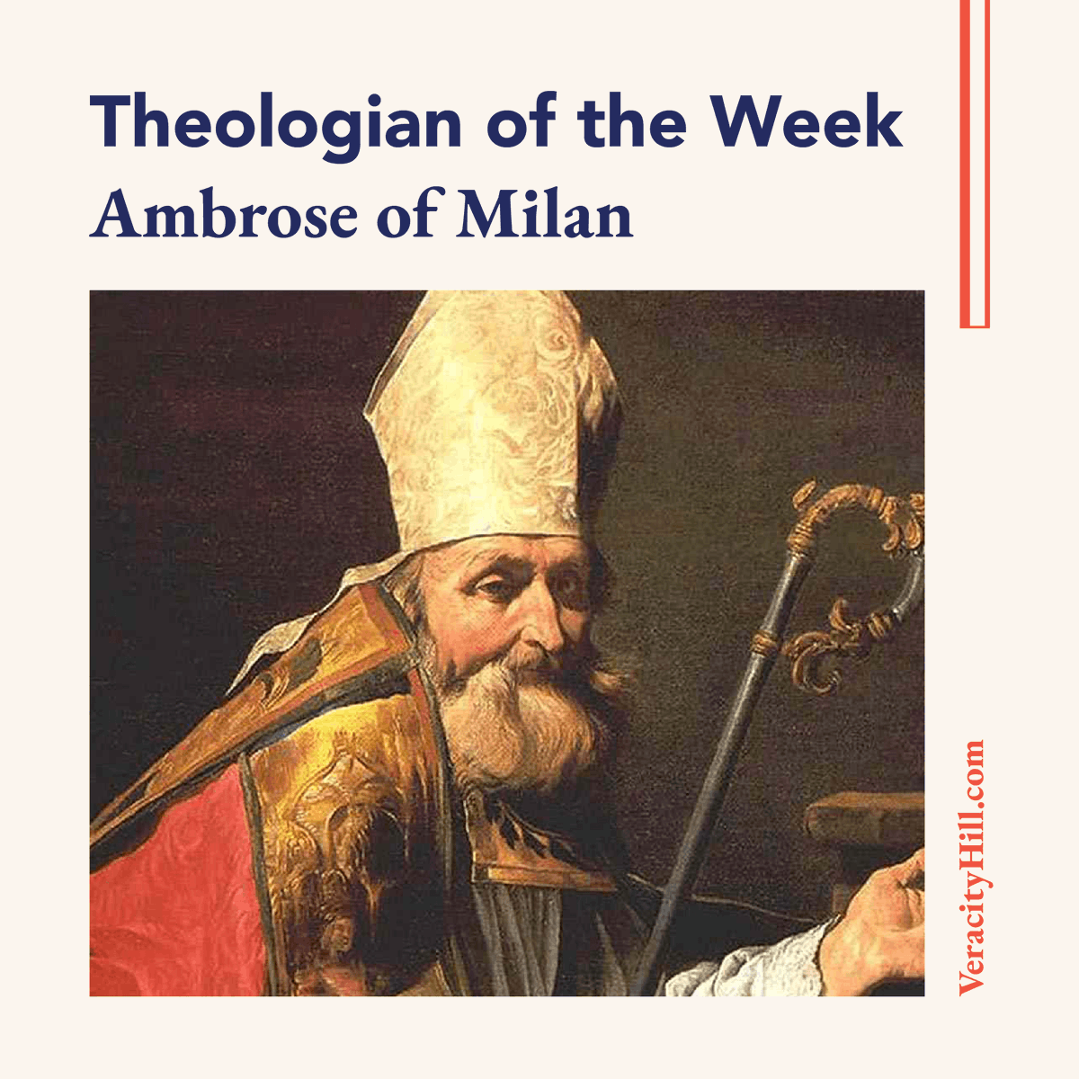 VeracityHill's tweet photo. Known as the "accidental bishop" and one of the four OG "Doctors of the Church," Ambrose is our #theologianoftheweek. #AmbroseOfMilan #doctorsofthechurch

Are you familiar with his work? What comes to mind first? https://t.co/yOEClAFNmH