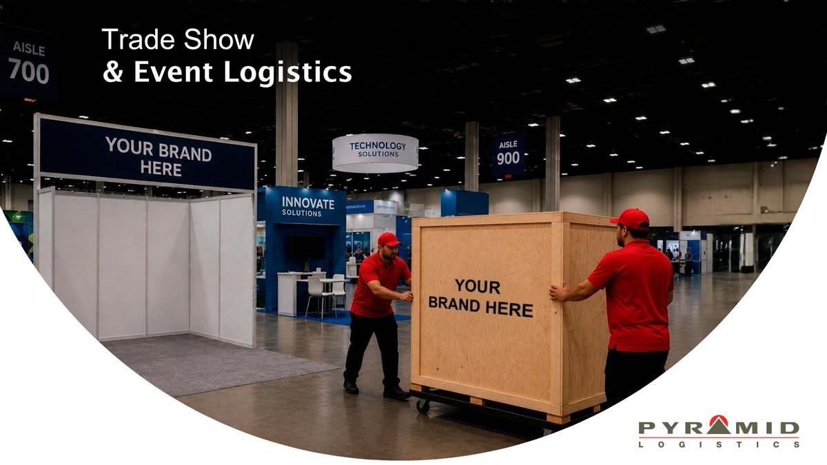 PyramidLogistic's tweet photo. At trade shows and live events, timing, coordination, and visibility matter just as much as the booth itself.  
 
Pyramid Logistics ensures materials arrive on schedule, installations stay organized, and teams avoid costly last-minute disruptions. 

#EventLogistics  #B2BEvents https://t.co/zdq6tlVQ9F