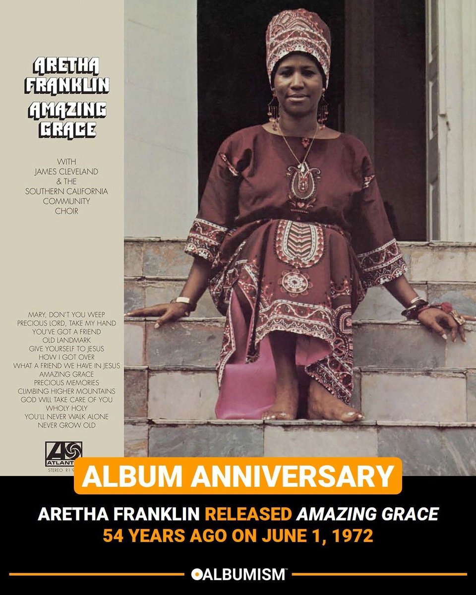 Albumism's tweet photo. Aretha Franklin released ‘Amazing Grace’ 54 years ago on June 1, 1972 | Listen to the album + revisit our tribute here: https://t.co/cr3d5eSd4N @ArethaFranklin https://t.co/UE4bskkAtA