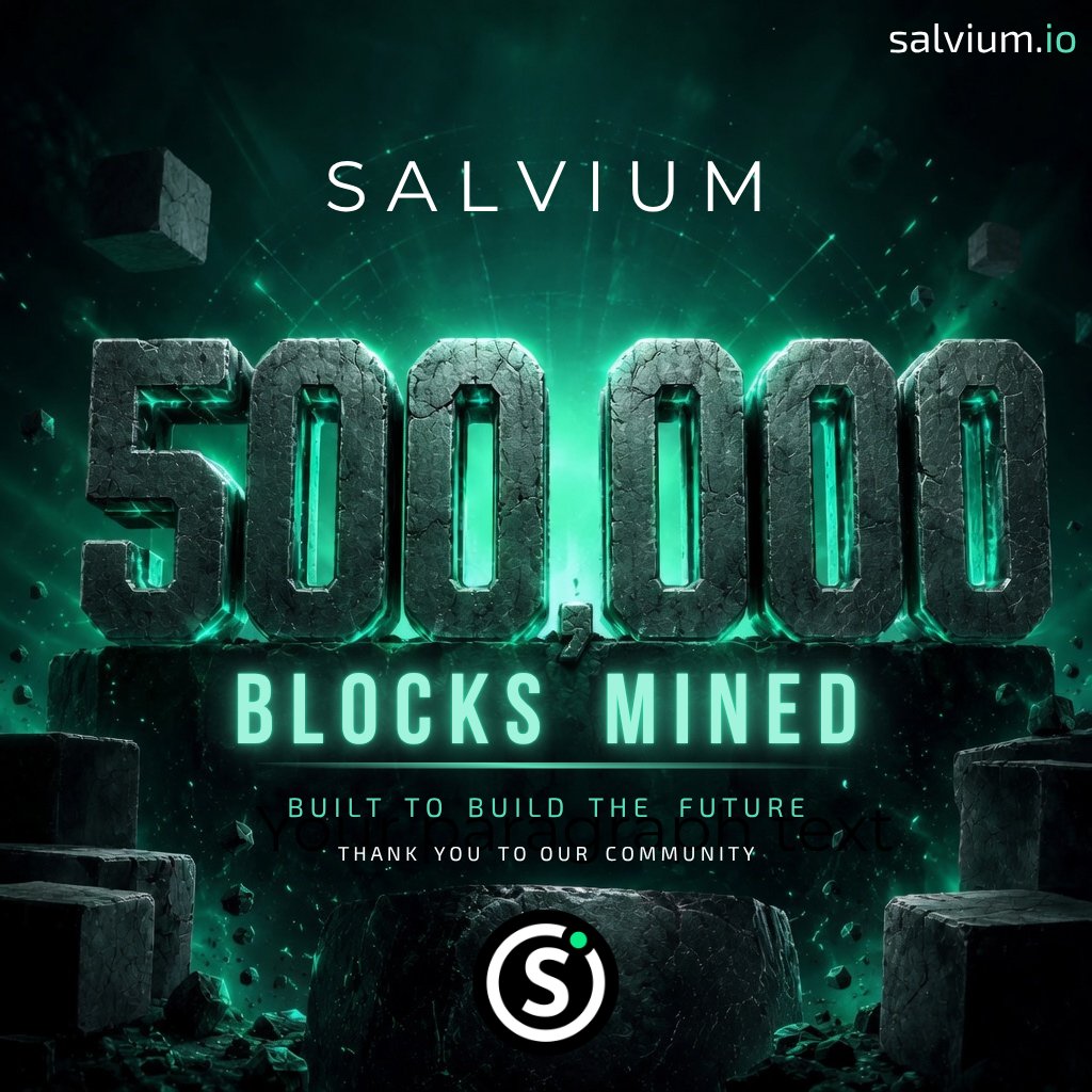 salvium_io's tweet photo. 🥳500,000 BLOCKS MINED! 🥳

What an incredible milestone! 

Today, the Salvium network has officially reached 500,000 blocks - a powerful testament to the strength, dedication, and vision of our growing community. 

Every block represents another step toward a more private, efficient, and decentralized future. 

Built to build the future. 

A huge thank you to every miner, node operator, holder, and supporter who helped make this moment possible. This is your achievement as much as it is the network’s. 

Let’s keep pushing forward.

The Salvium Team