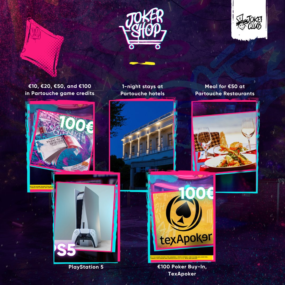 JokerClubSpirit's tweet photo. 🔥 Joker Shop Mega Draw: 100 prizes up for grabs 🎁

🎮 PS5 Blu-ray Edition
🏨 Hotel stays + gaming credits
🍽️ Partouche restaurant meals
💸 Up to €100 gaming credits
♠️ €100 TexApoker buy-in

📅 Draw on June 18
👉 https://t.co/SEBvfP5RdW https://t.co/Rlh0jiXobM