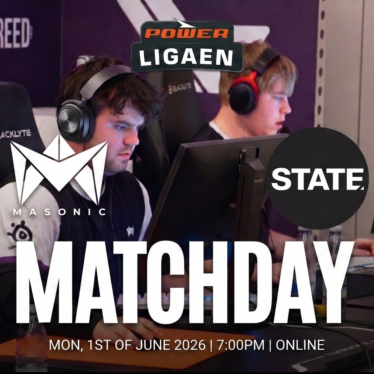 MasonicGG's tweet photo. Billetten til slutspillet i @Dust2dk POWER Ligaen skal sikres i aften! Klokken 20:00 spiller MASONIC mod @STATEesport 

📺https://t.co/P6Z0HKpkN6 https://t.co/0jwjdGMVjT