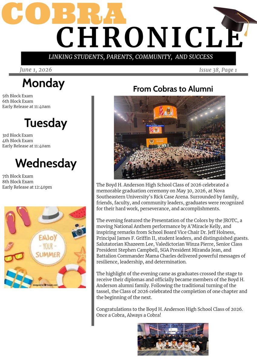 BAHSCobras's tweet photo. This week's edition of the Cobra Chronicle! @JamesGriffin_II @MrsLehmanBAHS @GiaHRoberts @kionardra https://t.co/pepaXDC0MX