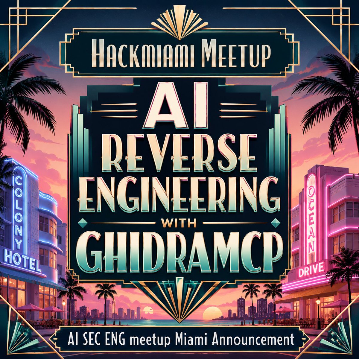 hackmiami's tweet photo. Hackmiami Meetup - 06-13-2026 AI Reverse Engineering with GhidraMCP AI SEC ENG Meetup Announcement https://t.co/IYqmrVpE5r #Meetup #hackmiami %27  #aiseceng https://t.co/g1zBvflEhf