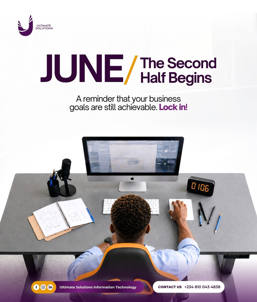 ultimates_ng's tweet photo. JUNE ☑️ The First Half Marker

A reminder that your business goals are still achievable.

You've made it halfway through the year. Now is the time to refocus, stay consistent, and lock in on what matters most.

Let's make the second half count.

#UltimateSolutions #HappyNewMonth https://t.co/6Szqp9jR0K