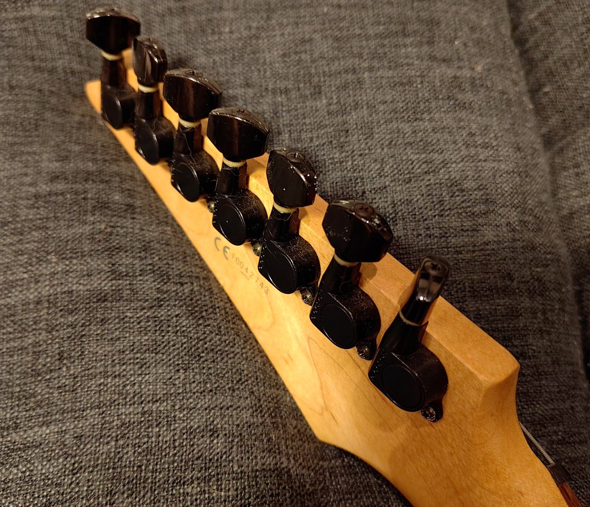 machinehead440's tweet photo. 7弦ギターの弦交換が面倒臭過ぎてロック式ペグを買ってしまいました。
ポン付けで行けたんで楽勝♪
ただ、6+1で注文したはずやのに何故か6+6で届いたとゆう謎。 https://t.co/LE2rUvKWqj