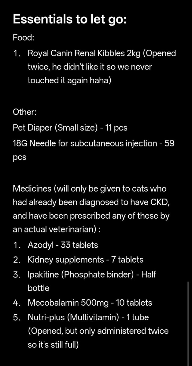 stilljie_'s tweet photo. Hello. A week ago, my most beloved furry baby Qaseh passed away from CKD and its complications. 

To honor his death, I'd like to donate some renal essentials &amp; meds, esp to those who are financially troubled. 

‼️ Malaysia only 🇲🇾 ‼️

Mintak tolong rt @frdsh_  🙏🏻 https://t.co/wSZJNXYqZR