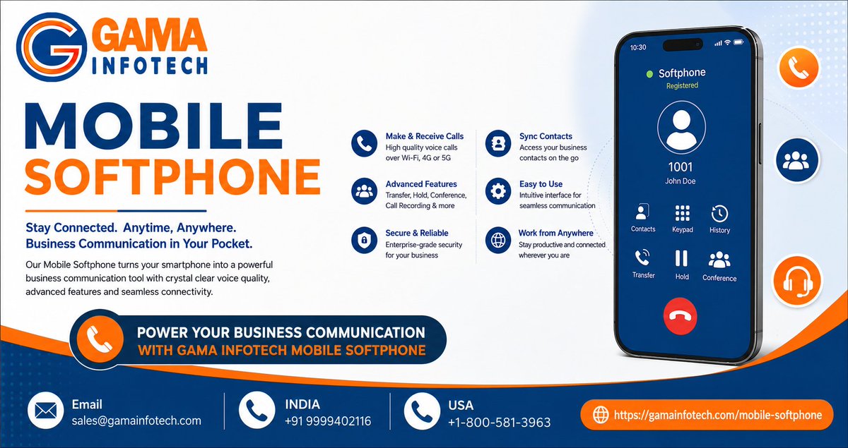 InfotechGama's tweet photo. Turn your smartphone into a powerful business communication tool with GAMA Infotech Mobile Softphone.

- SIP Calling
- HD Voice Quality
- Call Transfer &amp; Conference
- Secure &amp; Reliable

Email- sales@gamainfotech.com
Whatsapp - +91 9999402116 
Call- +1-800-581-3963

#softphone https://t.co/WhNreBFRww
