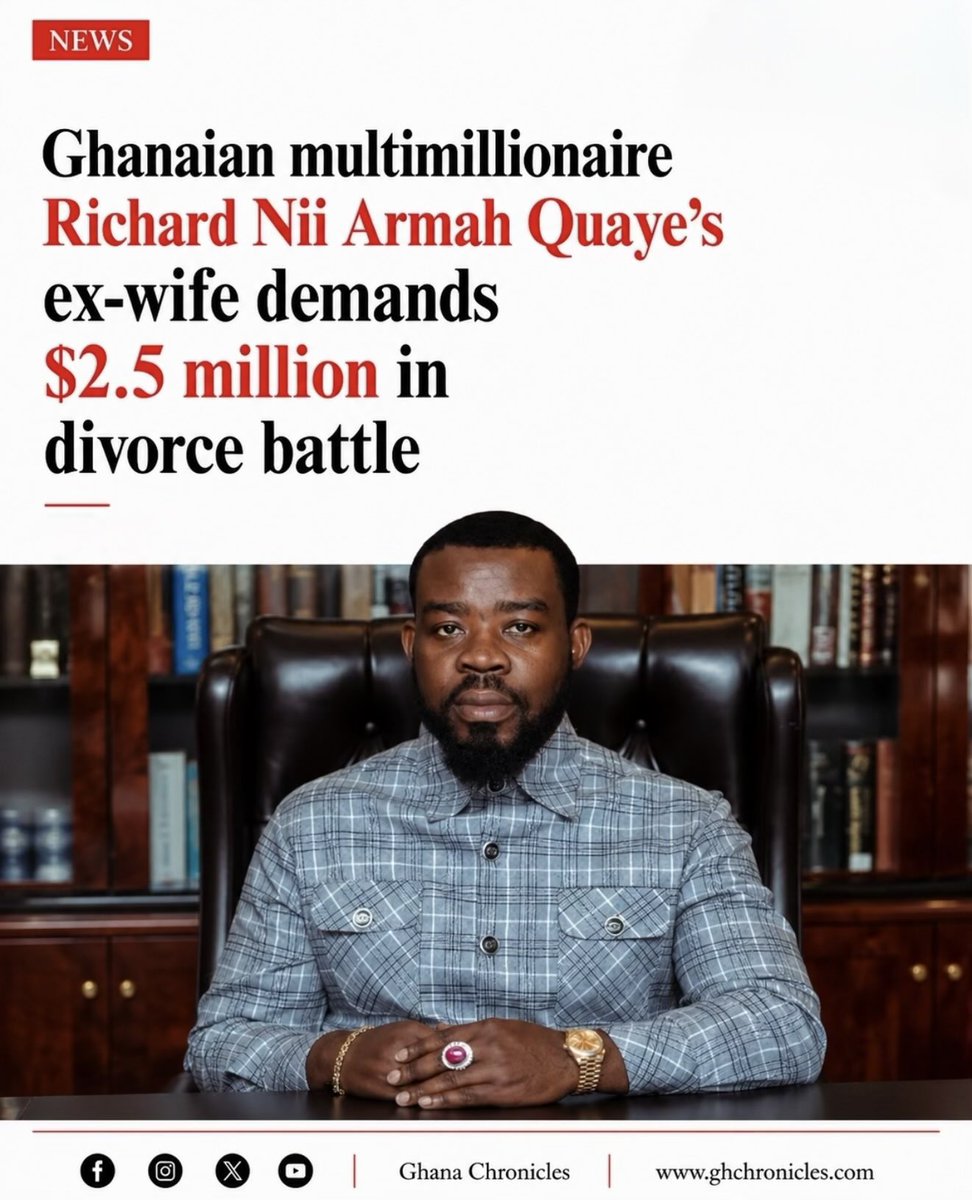 Mr_Addae16's tweet photo. 🚨 BREAKING | Ghanaian multimillionaire Richard Nii Armah Quaye’s ex-wife, Joana Coffie, has rejected a $129K divorce settlement, calling it “grossly unreasonable”, and is now demanding $2.58M, Accra mansions, luxury vehicles &amp; equity stakes in his companies. https://t.co/1Gqo3NK7L4