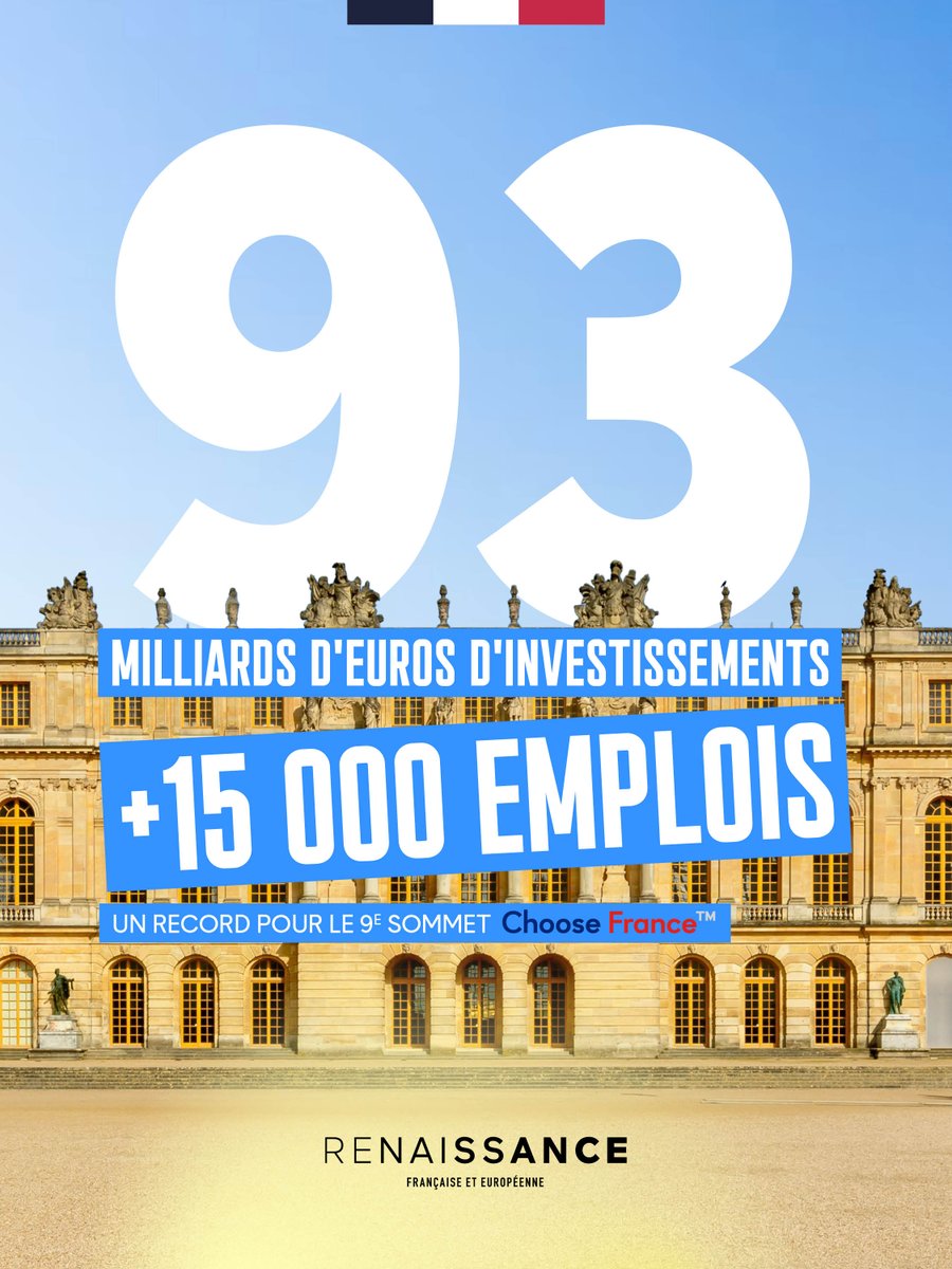 Renaissance's tweet photo. Record absolu pour ce 9e sommet #ChooseFrance !

Faire le choix de l'attractivité, c'est faire le choix de la souveraineté, de la prospérité pour tous nos territoires. 🇫🇷 https://t.co/dV9psWS1jo